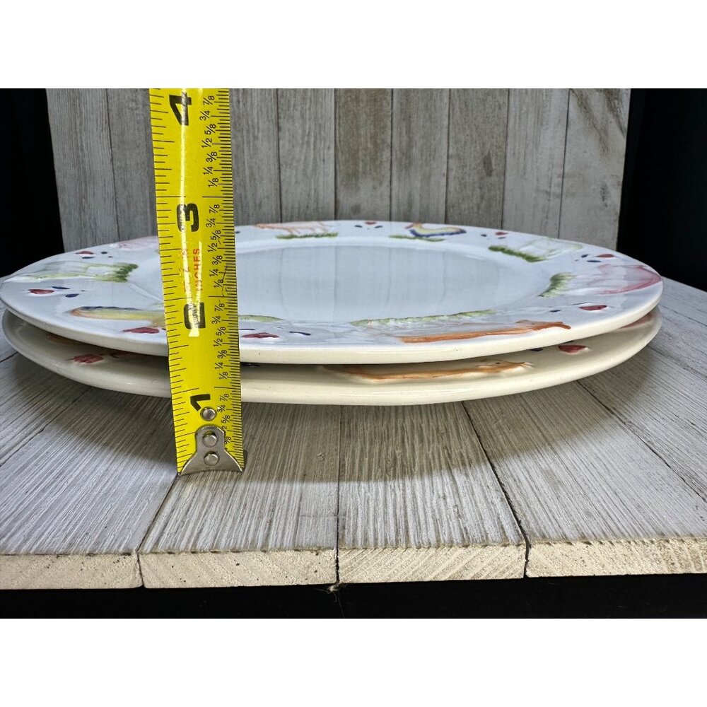 Vtg Stefani Farmhouse Animals Pig Rooster Cow 12.5" Dinner Plate Charger Set 2 - Picture 9 of 10